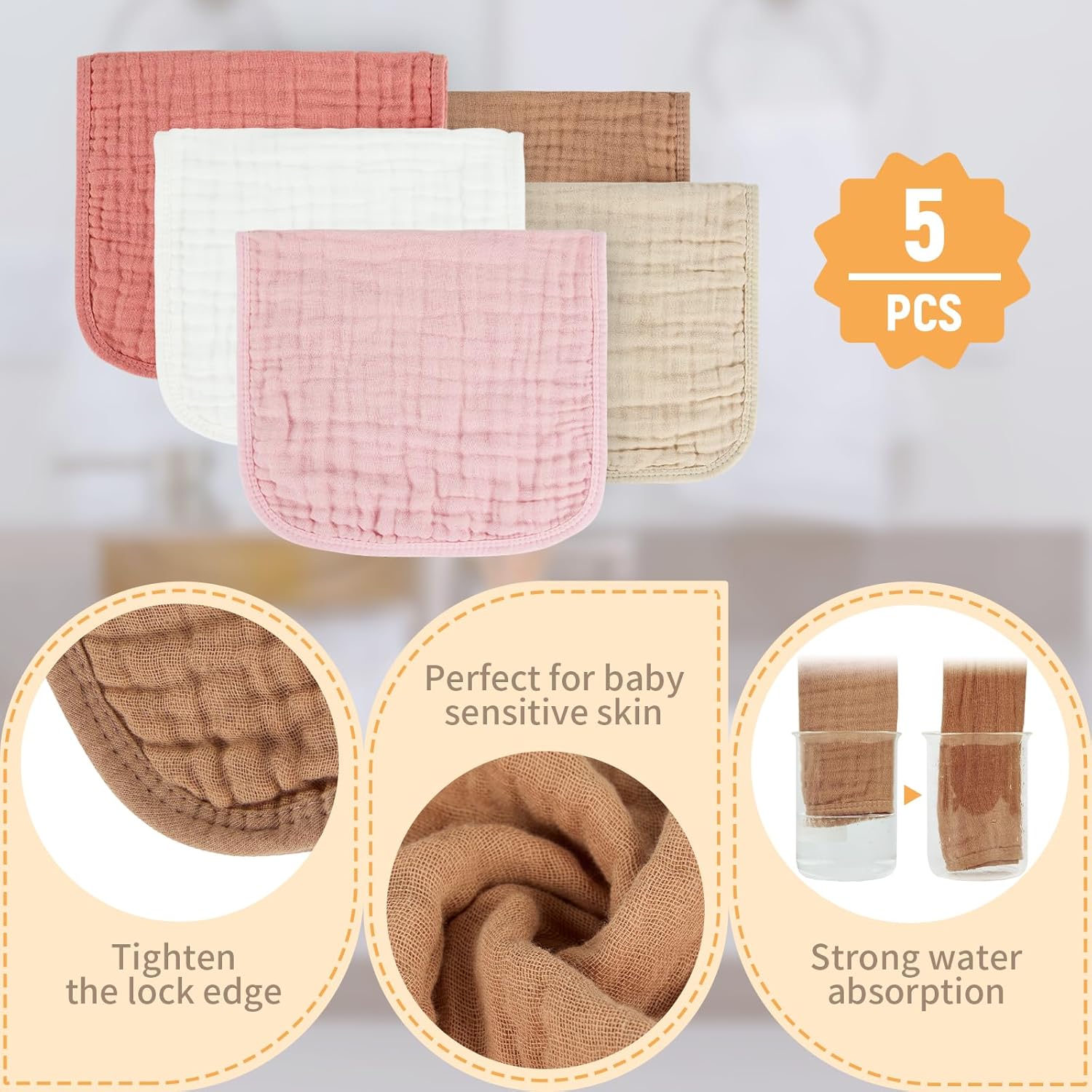 MIGIOL Muslin Burp Cloths 100% Cotton Baby Burp Cloths Soft, Absorbent 10x20 inches for Girls and Boys Baby Essentials image 3