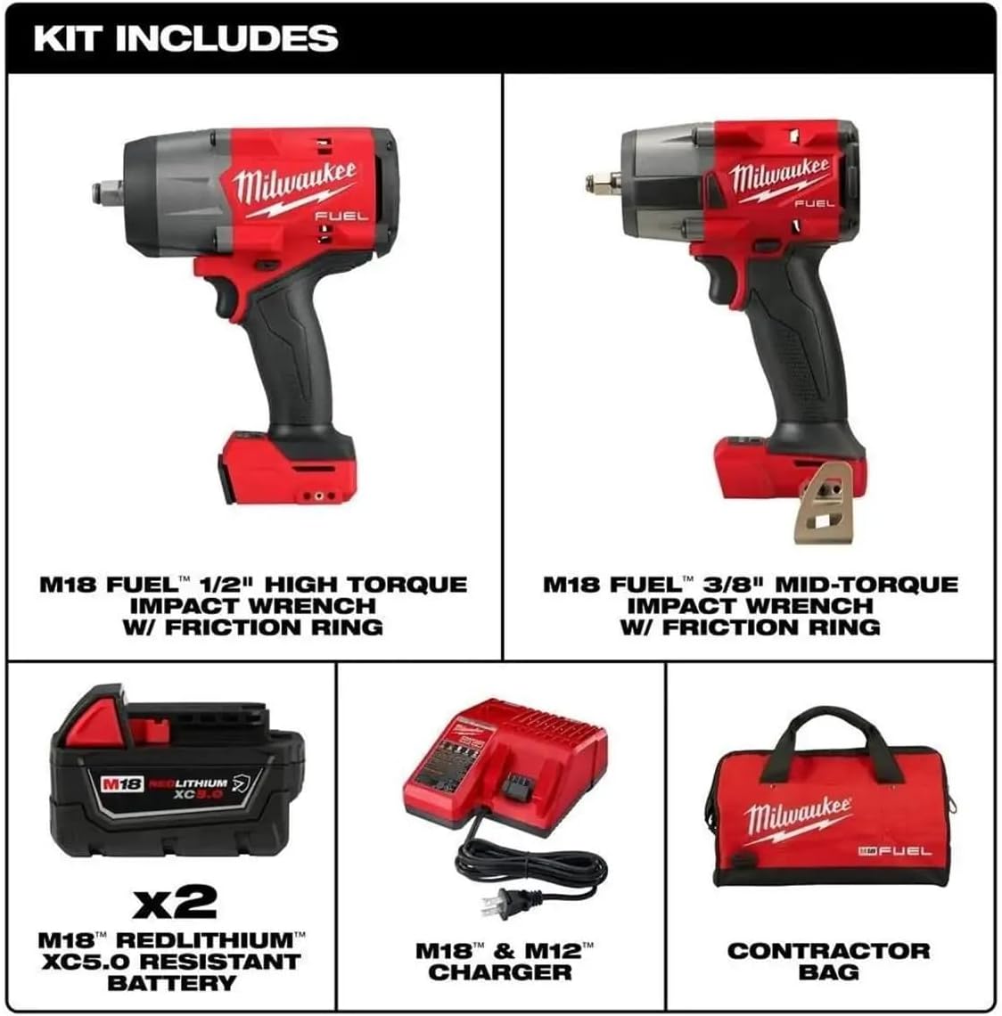 Milwaukee Electric - M18 Fuel 1/2 HTIW 3/8 MTIW Automotive Combo K image 2
