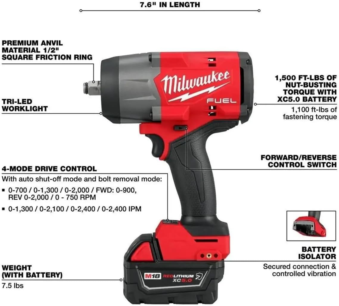 Milwaukee Electric - M18 Fuel 1/2 HTIW 3/8 MTIW Automotive Combo K image 3