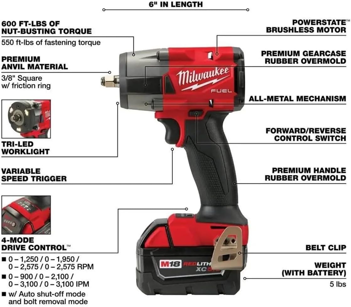 Milwaukee Electric - M18 Fuel 1/2 HTIW 3/8 MTIW Automotive Combo K image 4