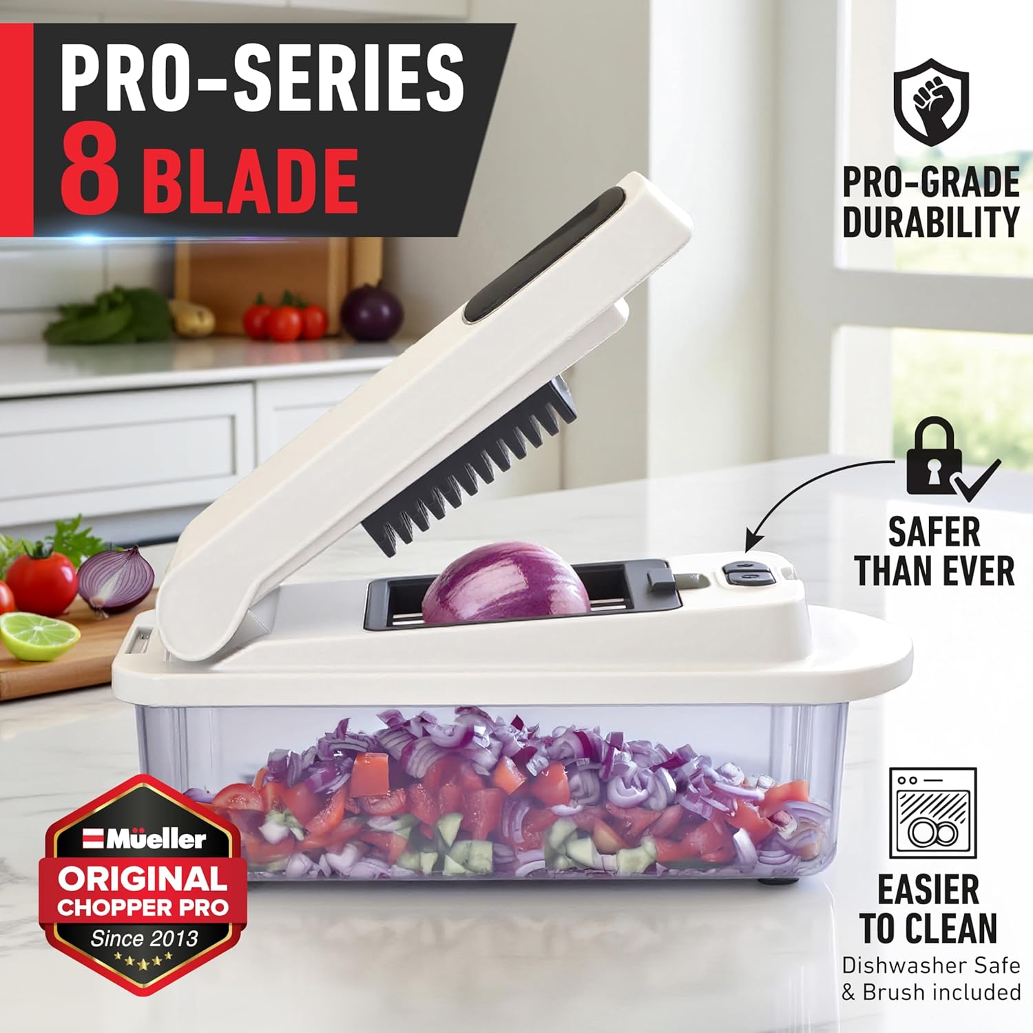 Mueller The Real Original Pro Chopper since 2013 Vegetable Chopper Mandoline Slicer, 8 Blade Food Veggie Chopper Onion Vegetable Cutter with Container, Kitchen Gadgets & Essentials, (10 in 1) image 2
