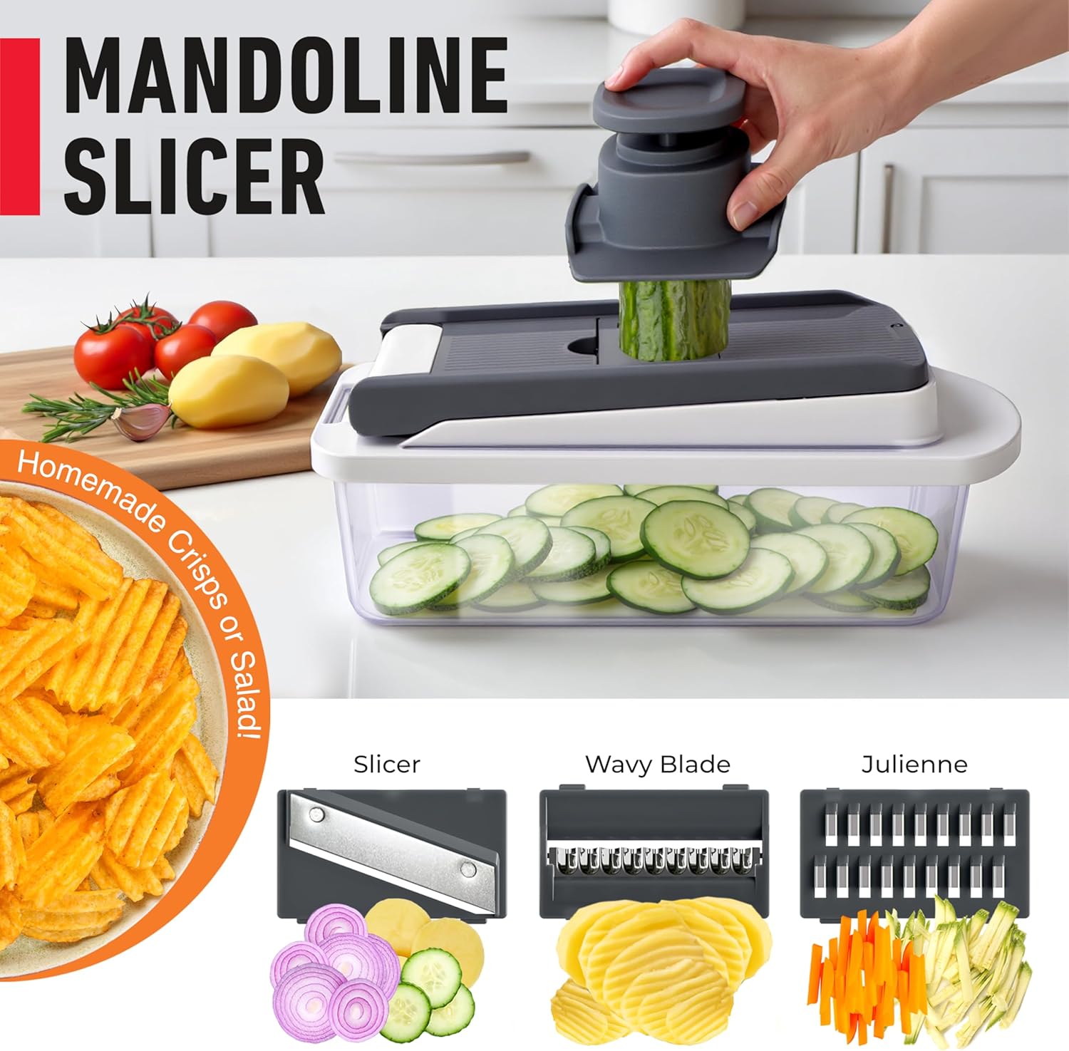 Mueller The Real Original Pro Chopper since 2013 Vegetable Chopper Mandoline Slicer, 8 Blade Food Veggie Chopper Onion Vegetable Cutter with Container, Kitchen Gadgets & Essentials, (10 in 1) image 6