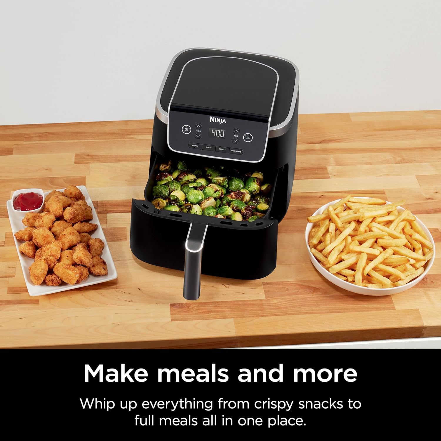 Ninja Air Fryer with Air Crisp | 5 QT Capacity fits up to 4lbs of Fries | 4-in-1 Pro Air Fry, Roast, Reheat, Dehydrate | 400°F Max Temp | 1750 Watts | W/Nonstick Basket & Crisper Plate | Grey | AF141 image 7