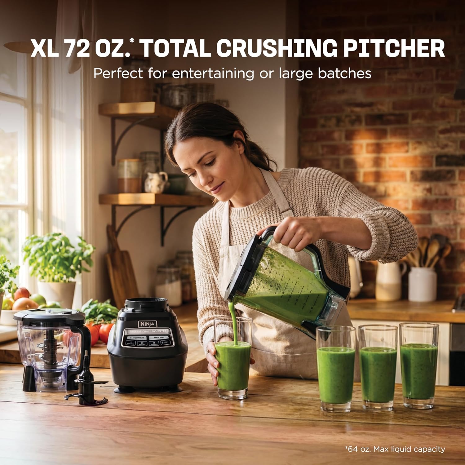 Ninja Kitchen System | All-in-One Food Processor & Blender for Smoothies | Includes Pitcher, (2) 16 oz. To-Go Cups & 8-Cup Bowl | Makes Salsa, Dough, Shakes, & Frozen Drinks | 1500W | Black | BL770 image 3