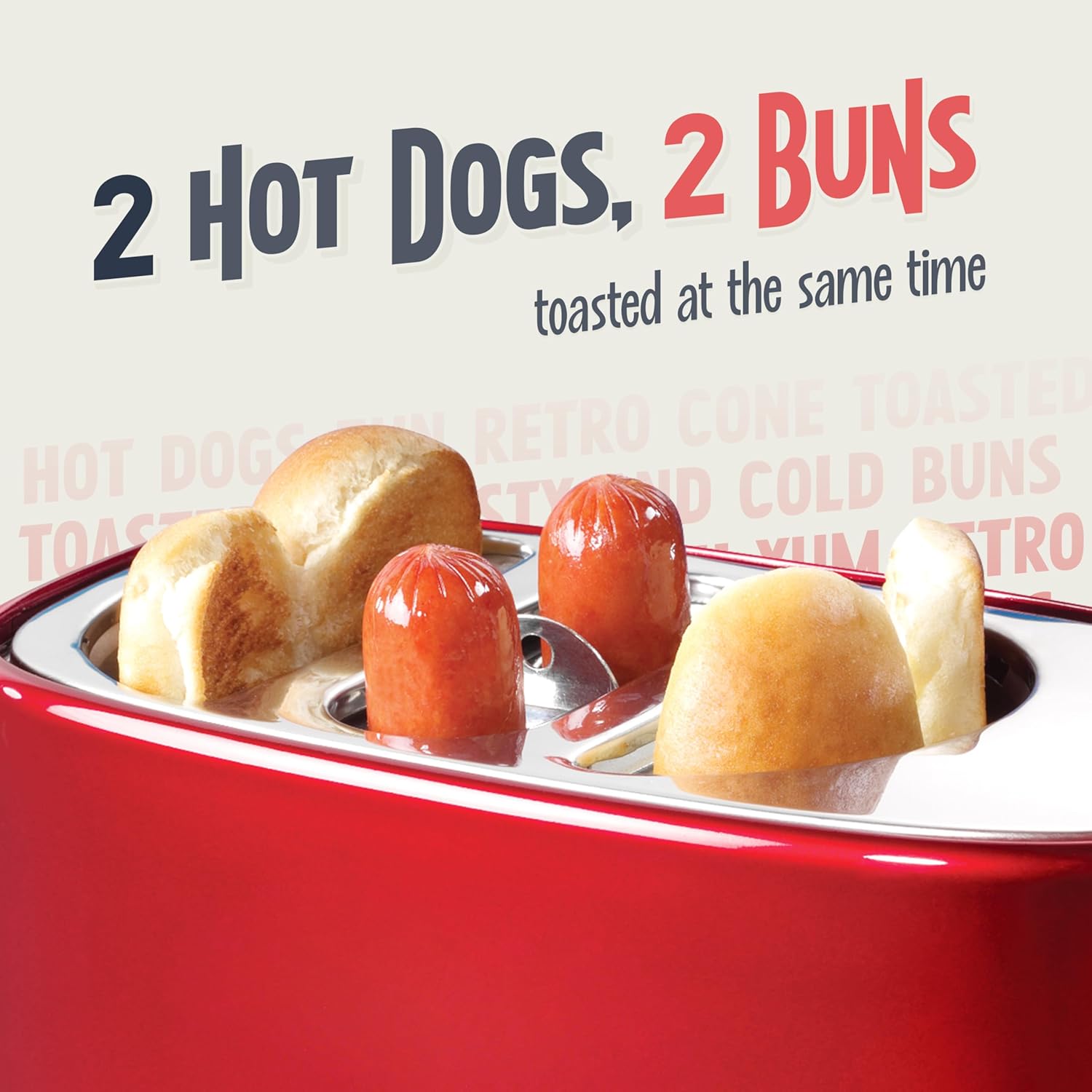 Nostalgia HDT600RETRORED Retro Pop-Up 2 Hot Dog and Bun Toaster, With Mini Tongs, Works With Chicken Dogs, Turkey Dogs, Veggie Links, Sausages and Brats image 3