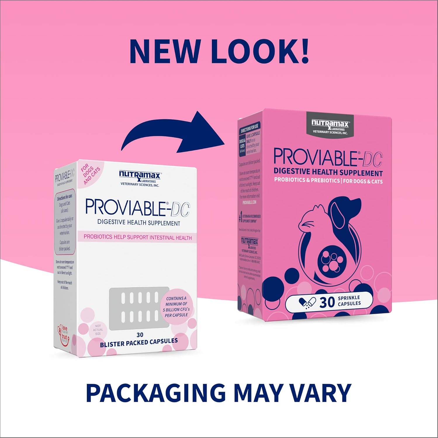 Nutramax Proviable Probiotics for Dogs and Cats, Daily Digestive Health Supplement with Multiple Strains of Bacteria, Cat and Dog Probiotics Plus Prebiotics, 30 Capsules image 2