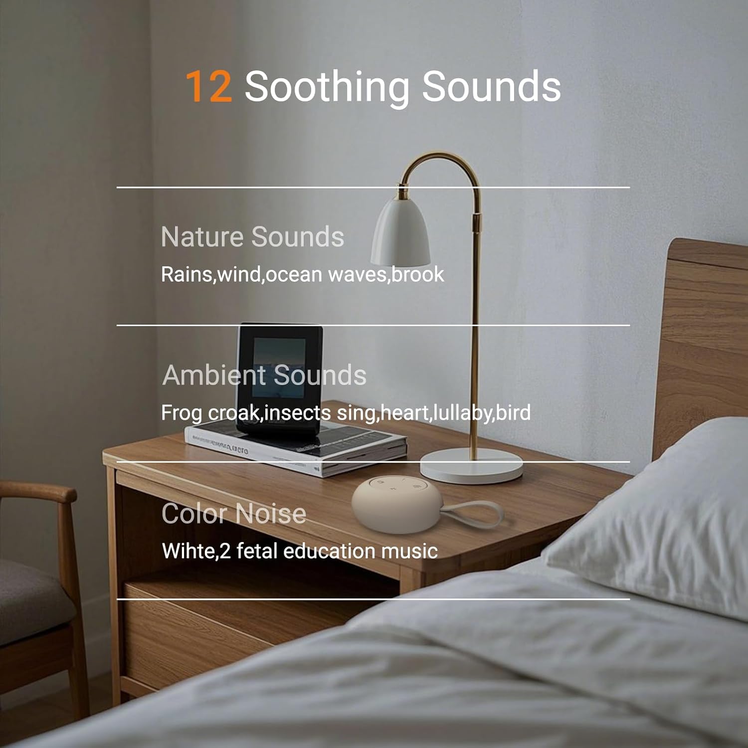 Portable Baby Sound Machine [White Noise for Babies Kids Adults][Timer Function][12 Soothing Sounds][Sleep Soother] 15 Hours Battery Life, Travel,Registry,Gifts,Shower,Clips on Baby Stroller image 2