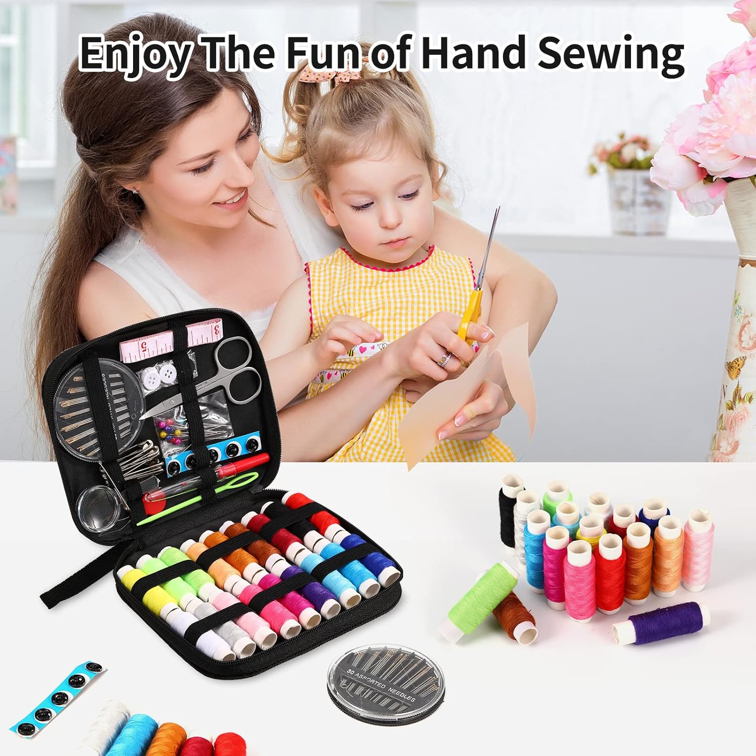 Sewing Kit Basic,Marcoon Needle and Thread Kit with Sewing Supplies and Accessories for Adults,Beginner,Home,Travel,Emergency Including Scissors,Measure Tape,Needle Threader and More image 6