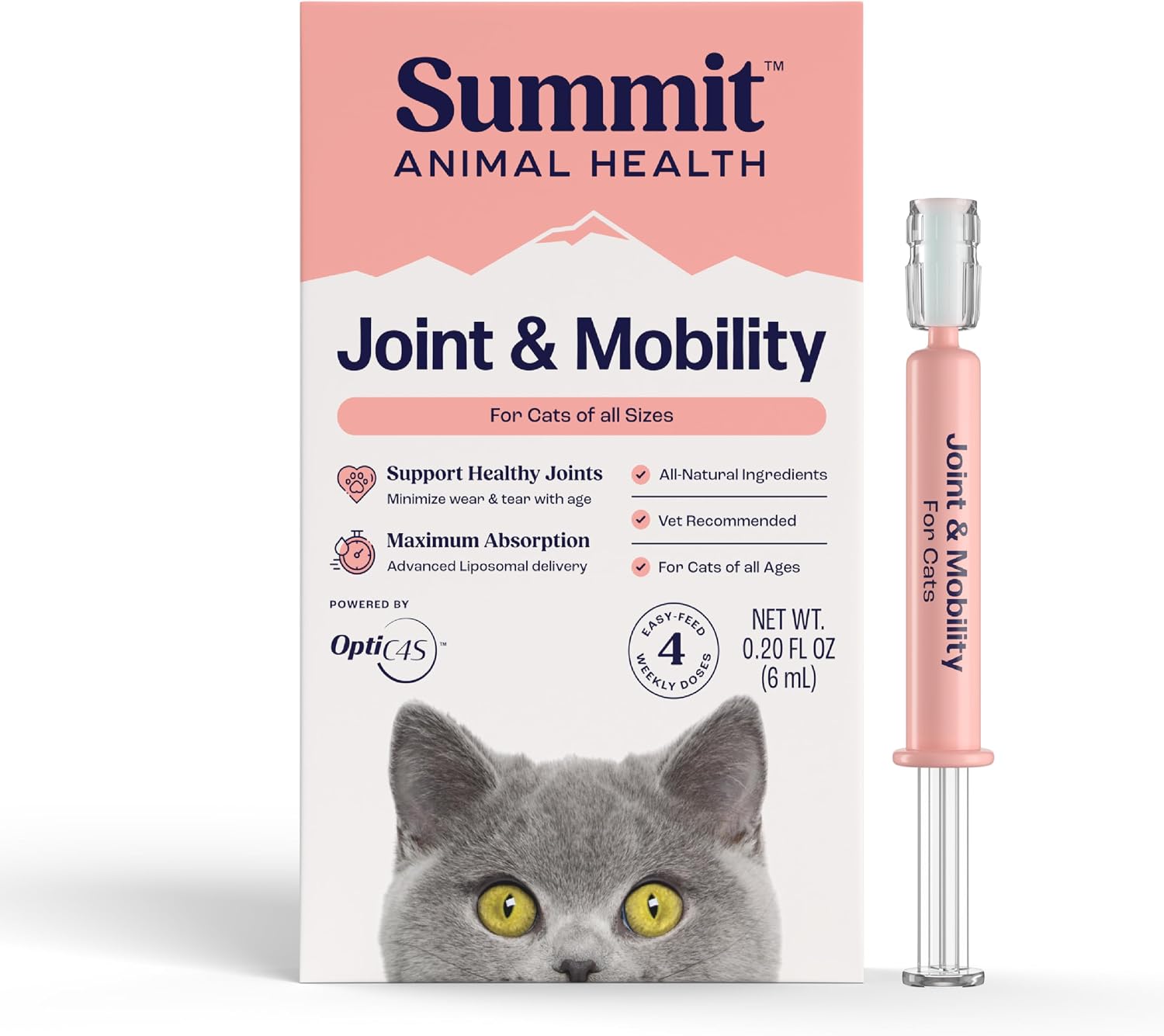 Summit Feline Pain Relief Supplement Inflammation Hip & Joint Support Vitamin for Cats - Natural Chrondroitin with Liposomal Delivery for Arthritis - Drug Free - All Ages