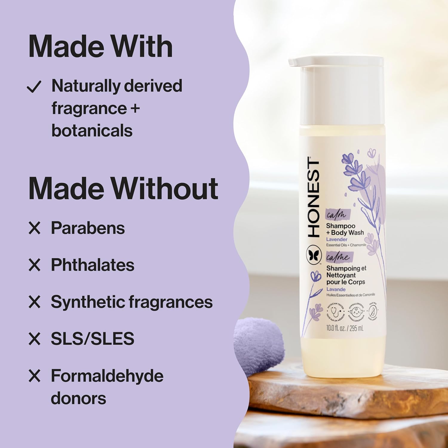 The Honest Company 2-in-1 Baby Shampoo & Body Wash, Tear-Free, Hypoallergenic, Naturally Derived, Lavender Calm Scent, 10 fl oz image 4