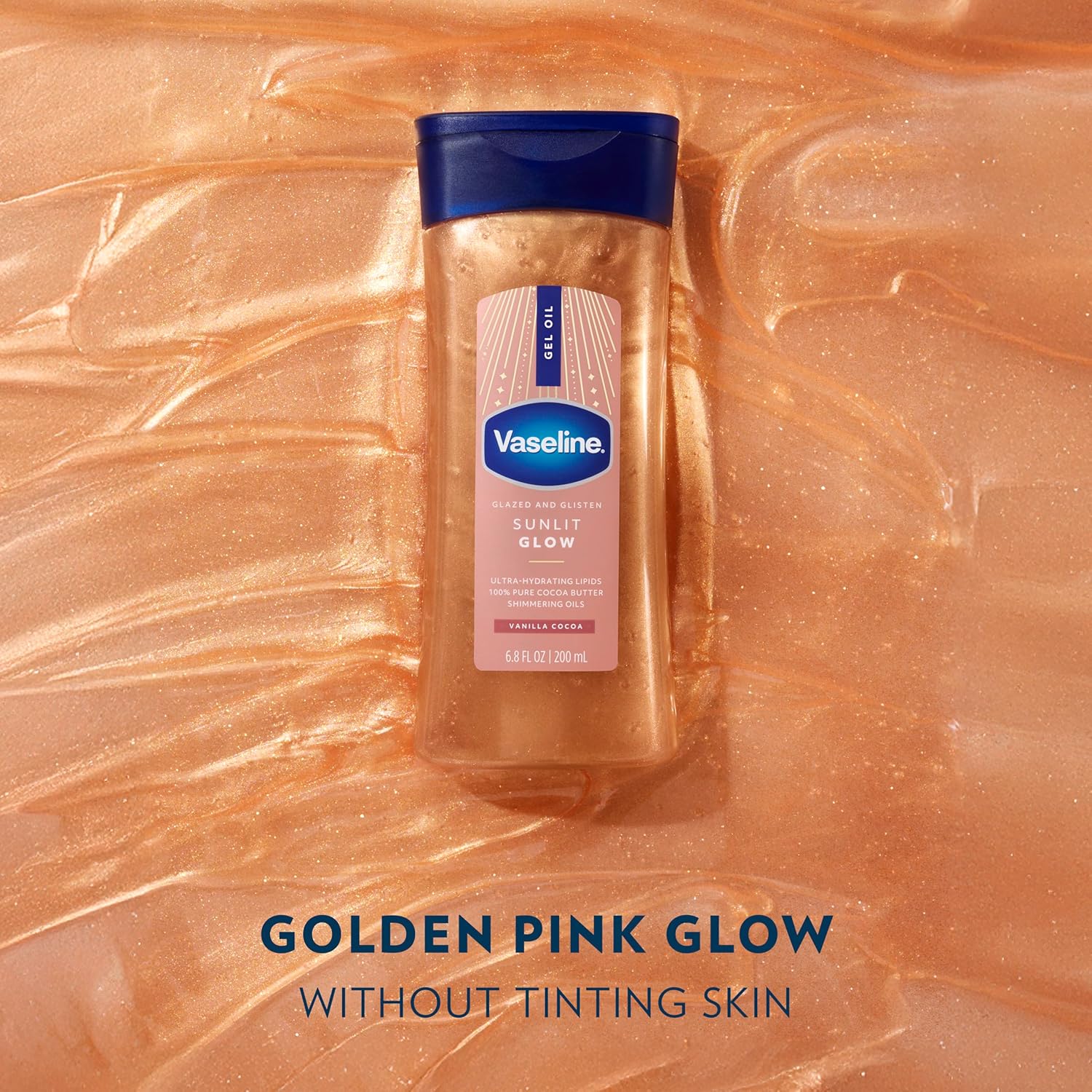 Vaseline Glazed and Glisten Golden Hour Body Gel Oil Glow Vanilla Cocoa Shimmering with Ultra-Hydrating Lipids and 100% Pure Cocoa Butter, 6.8 Oz image 3